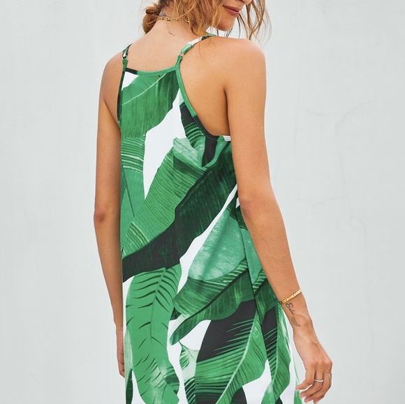 Green Island Print Sleeveless Mini Dress - Picture 3 of 5